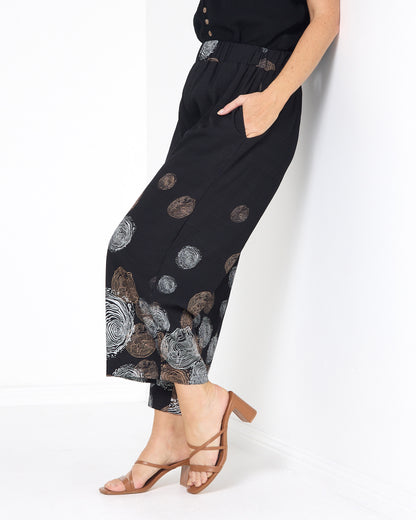 Harmony Elastic Waist Pants - Black Print