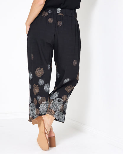 Harmony Elastic Waist Pants - Black Print