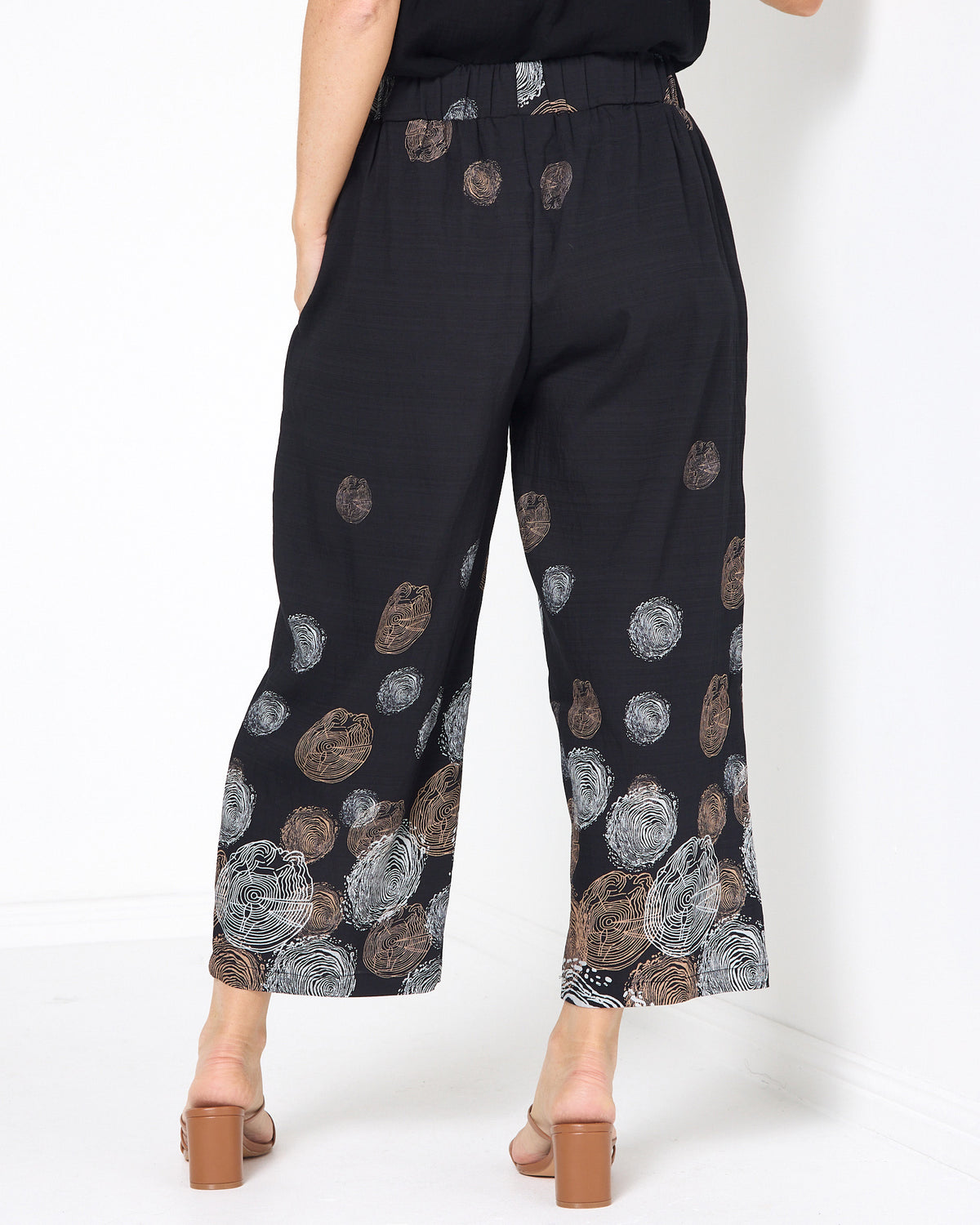 Harmony Elastic Waist Pants - Black Print