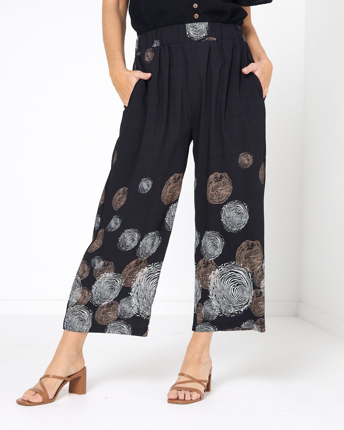 Harmony Elastic Waist Pants - Black Print