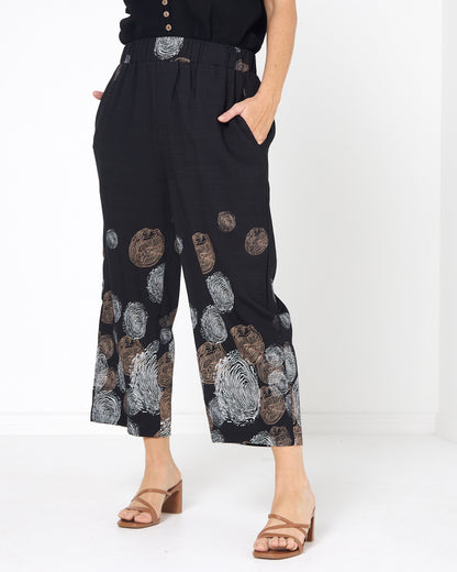Harmony Elastic Waist Pants - Black Print