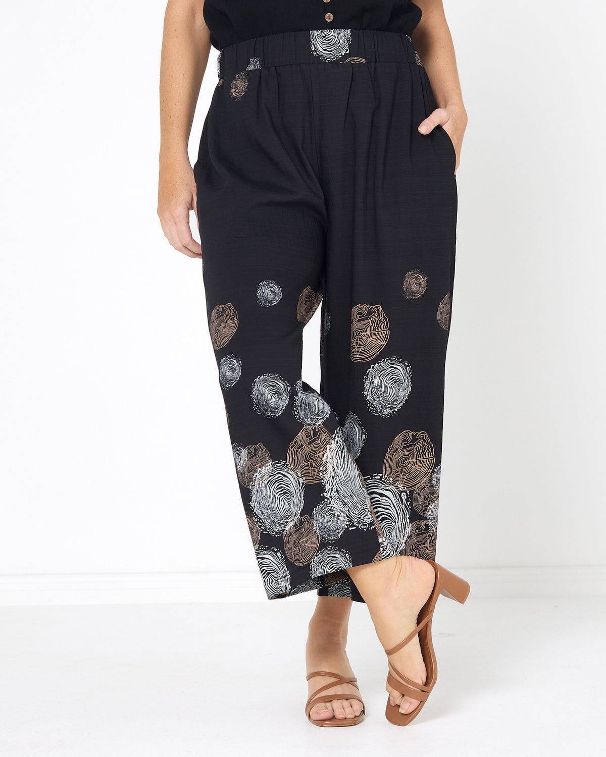 Harmony Elastic Waist Pants - Black Print