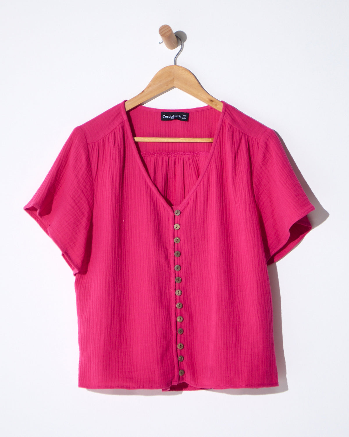 Tarin Button Top - Raspberry