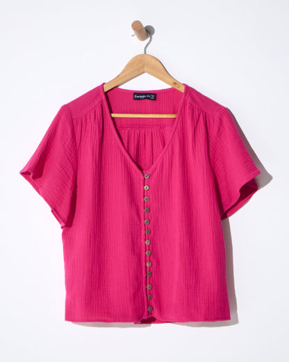 Tarin Button Top - Raspberry