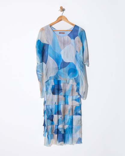 Margo Silk Layered Dress in Blue Celeste, on a hanger