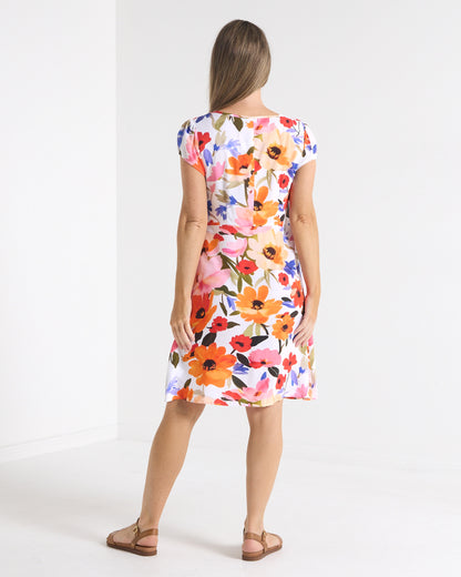 Paige Pintuck Dress in floral print, back view