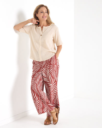 Bristol Tie Front Pant - Rust Palm