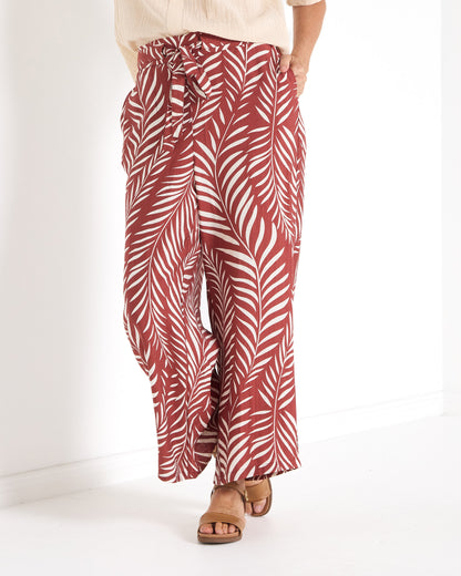 Bristol Tie Front Pant - Rust Palm