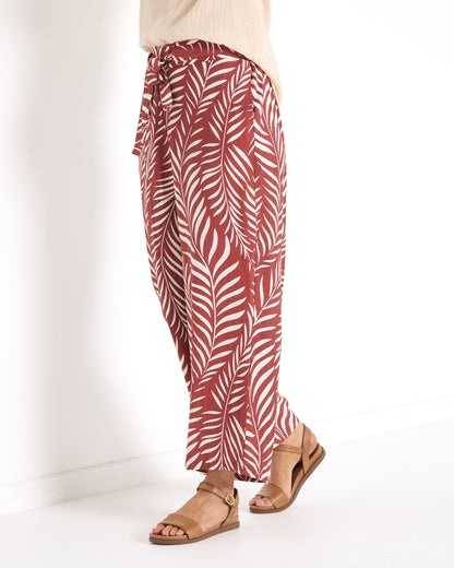 Bristol Tie Front Pant - Rust Palm
