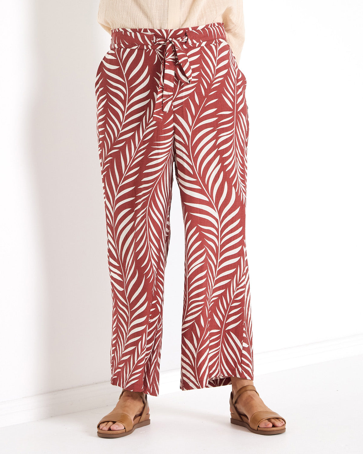 Bristol Tie Front Pant - Rust Palm