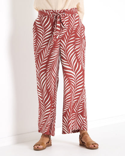 Bristol Tie Front Pant - Rust Palm