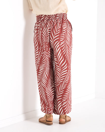 Bristol Tie Front Pant - Rust Palm