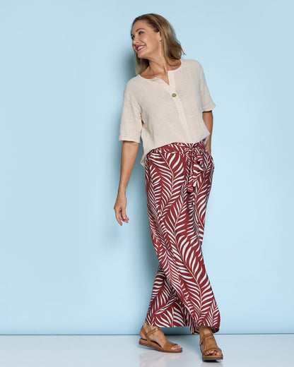 Bristol Tie Front Pant - Rust Palm