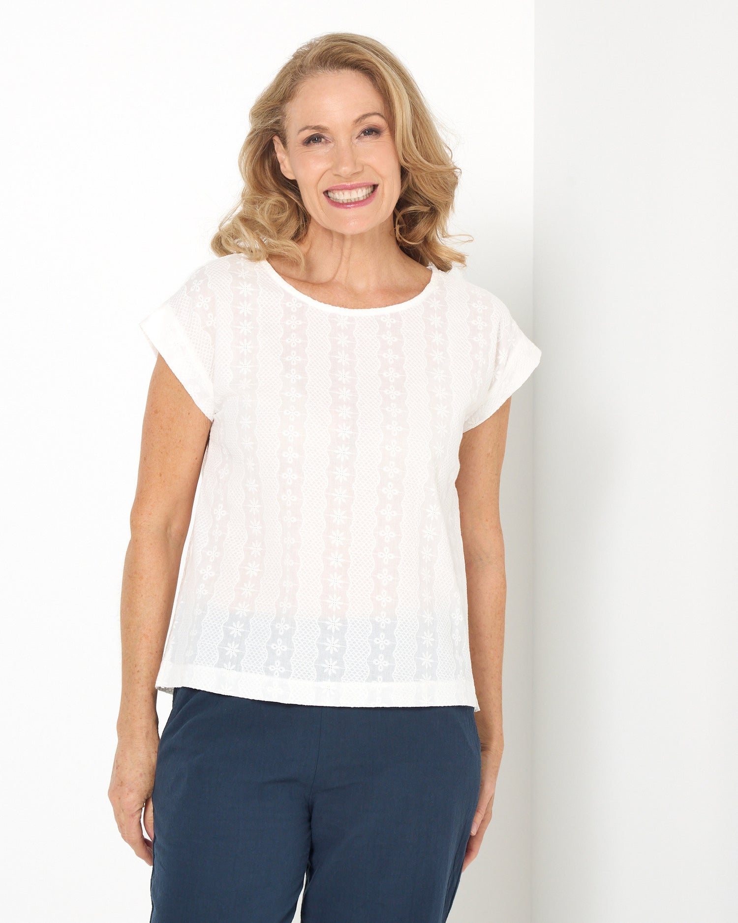 Imogen Cotton Top - Flower Fields White