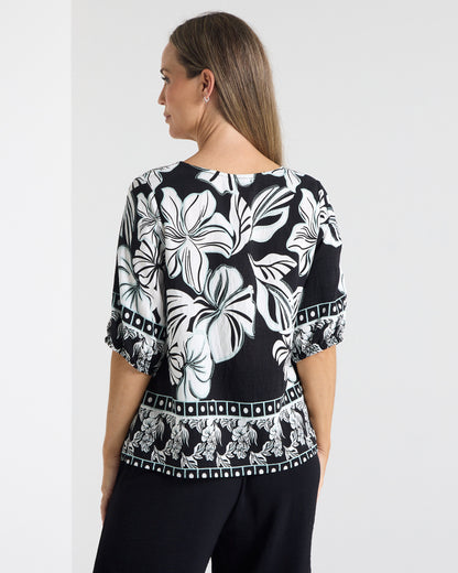 Falkiner Border Print Top in black, back view