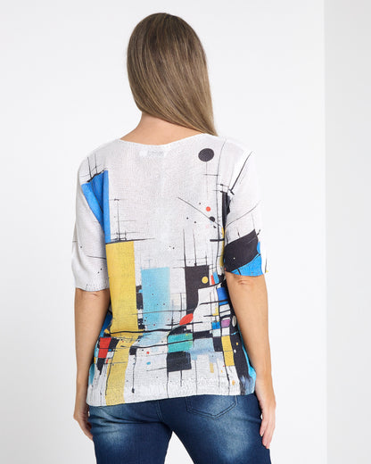 Caprina Knit Top in colour blocks, back view
