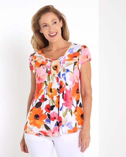 Zain Pintuck Top - Floral Garden