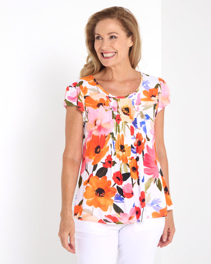 Zain Pintuck Top - Floral Garden