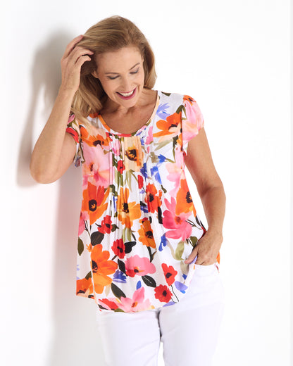 Zain Pintuck Top - Floral Garden