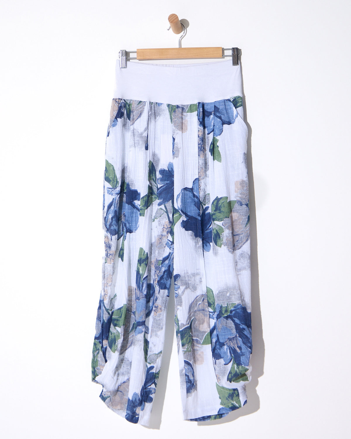 Santorini Cropped Relaxed Pants - Floral Blue