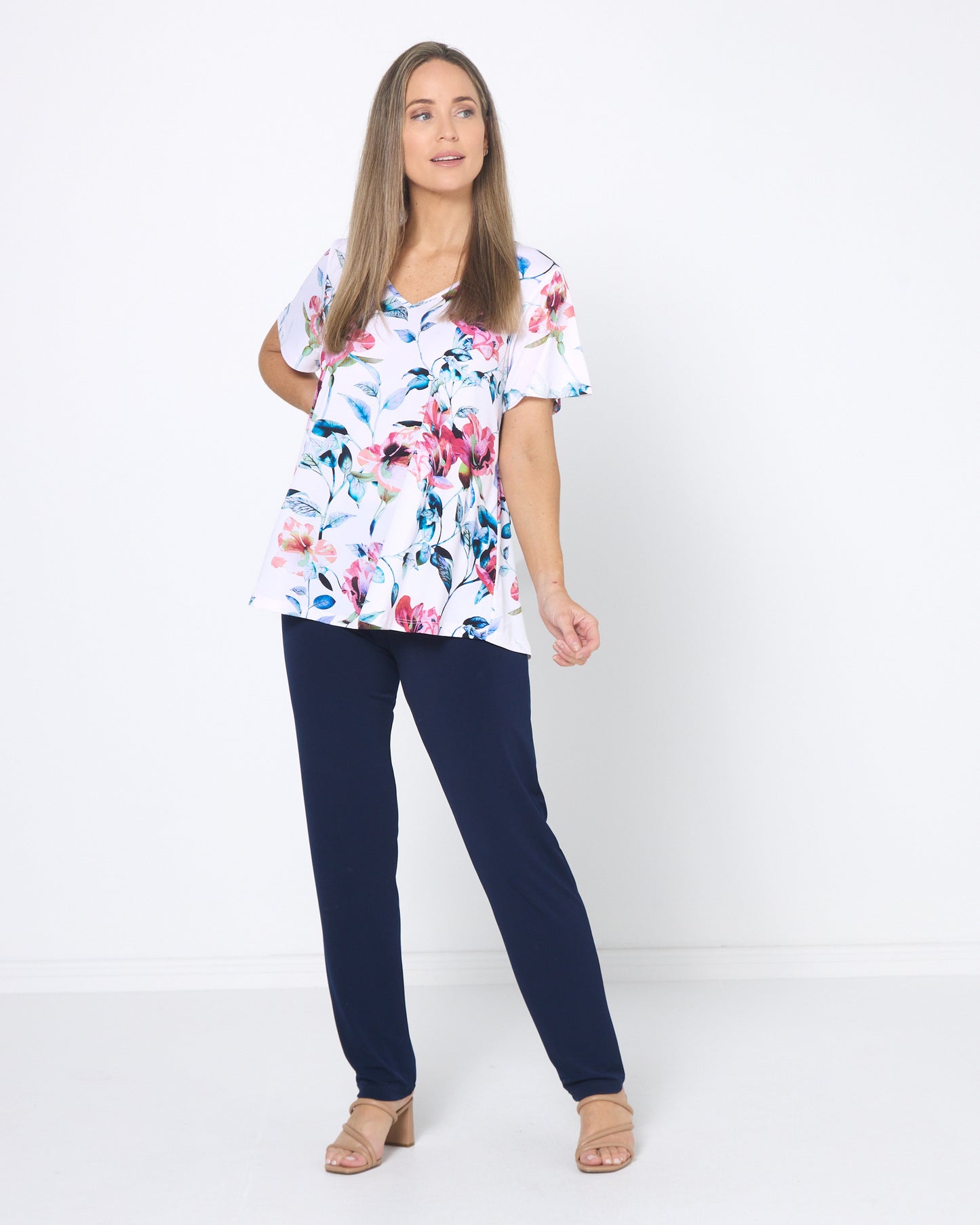 Vee Swing Flutter Top - Floral