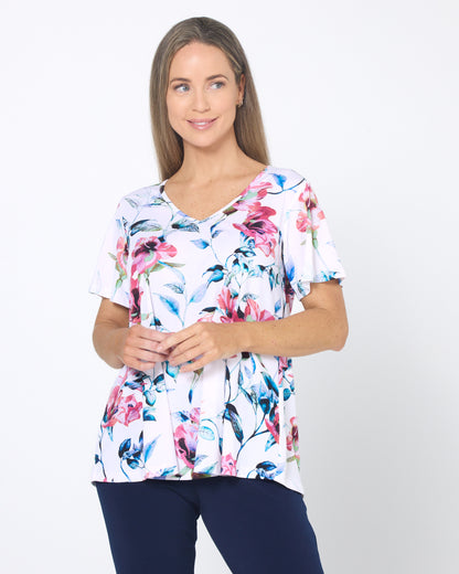 Vee Swing Flutter Top - Floral
