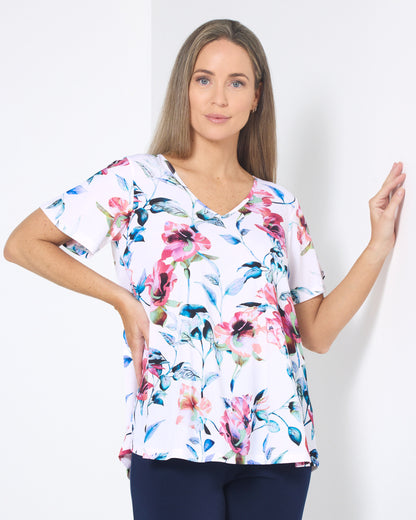 Vee Swing Flutter Top - Floral