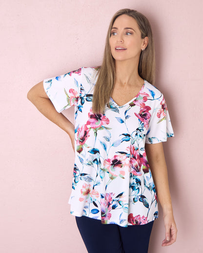 Vee Swing Flutter Top - Floral