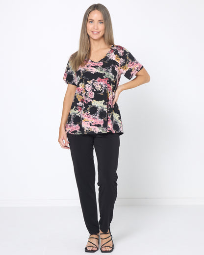Vee Swing Flutter Top - Midnight Blossom