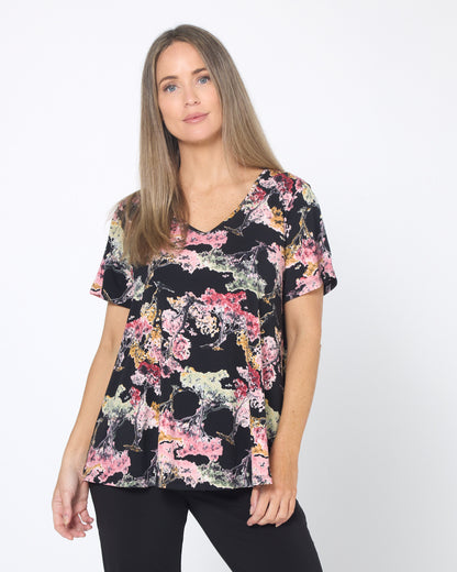 Vee Swing Flutter Top - Midnight Blossom