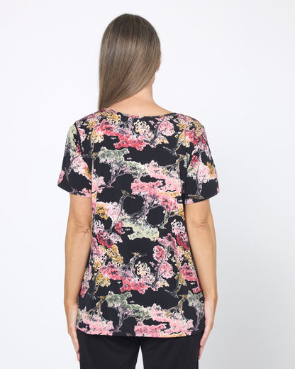 Vee Swing Flutter Top - Midnight Blossom