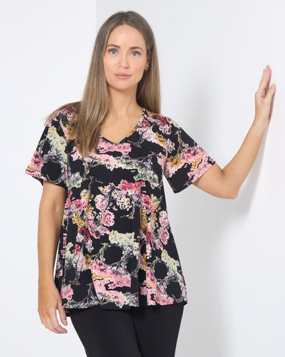 Vee Swing Flutter Top - Midnight Blossom