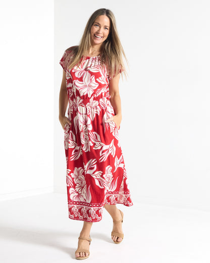 Langston Dress - Crimson Tropics