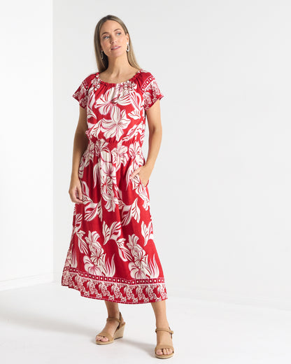 Langston Dress - Crimson Tropics