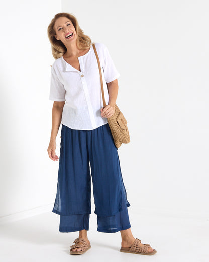 Brooke Layered Pants - Navy: front view on model