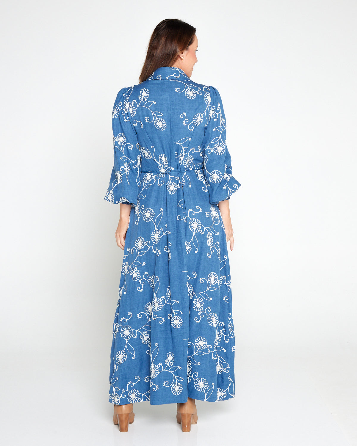 Mali Embroidered Chambray Maxi Dress - Blue