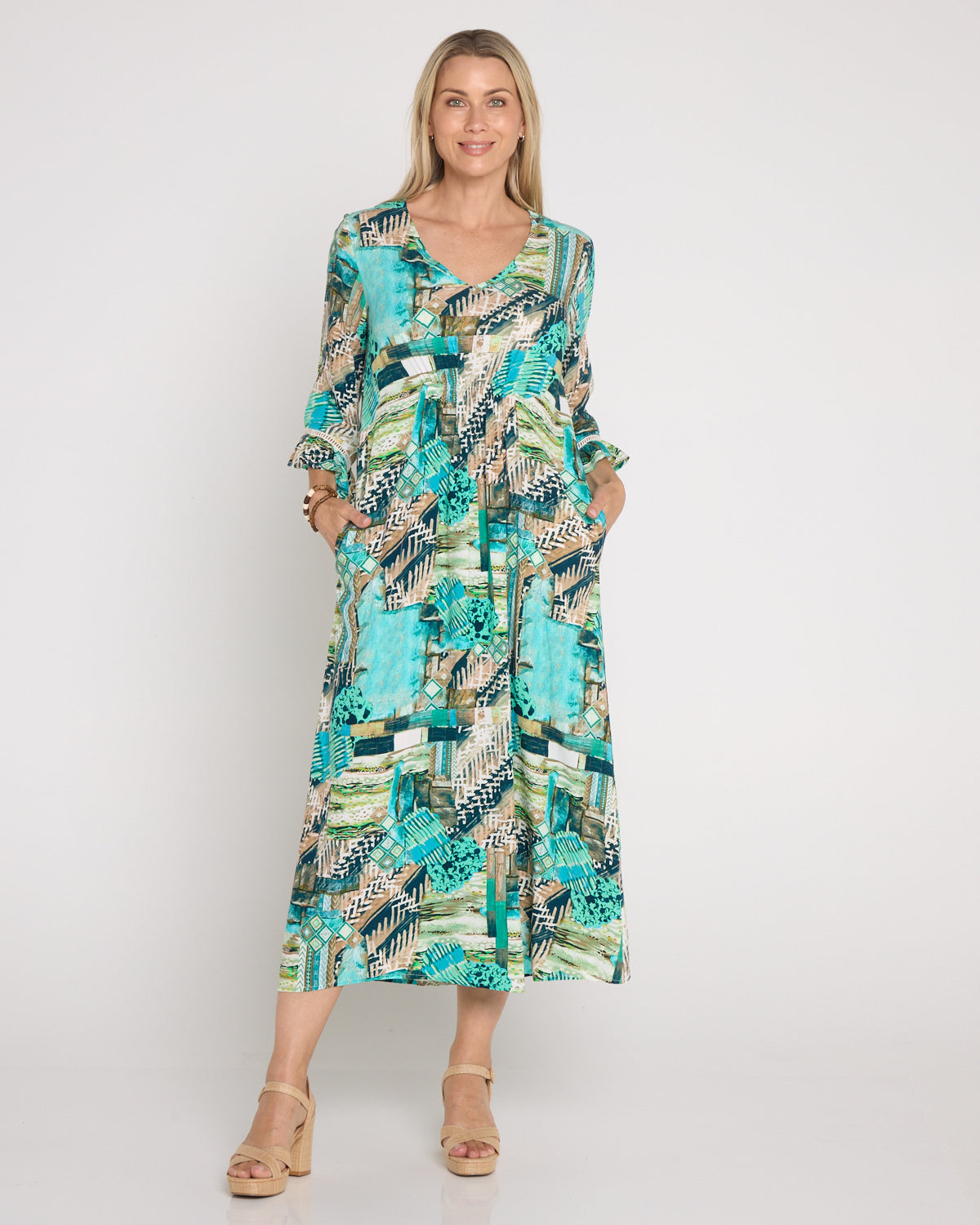 Katie Maxi Dress - Teal Aqua Collage