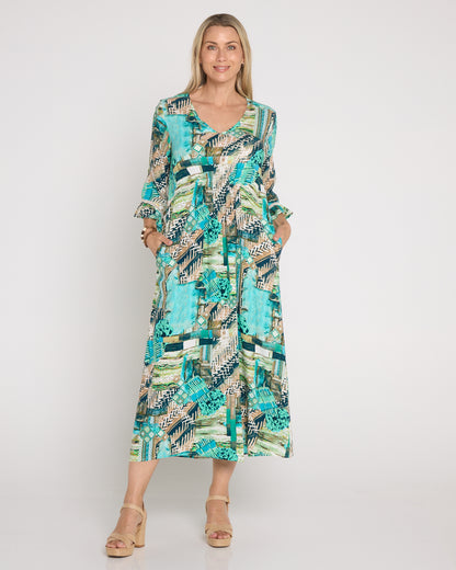 Katie Maxi Dress - Teal Aqua Collage