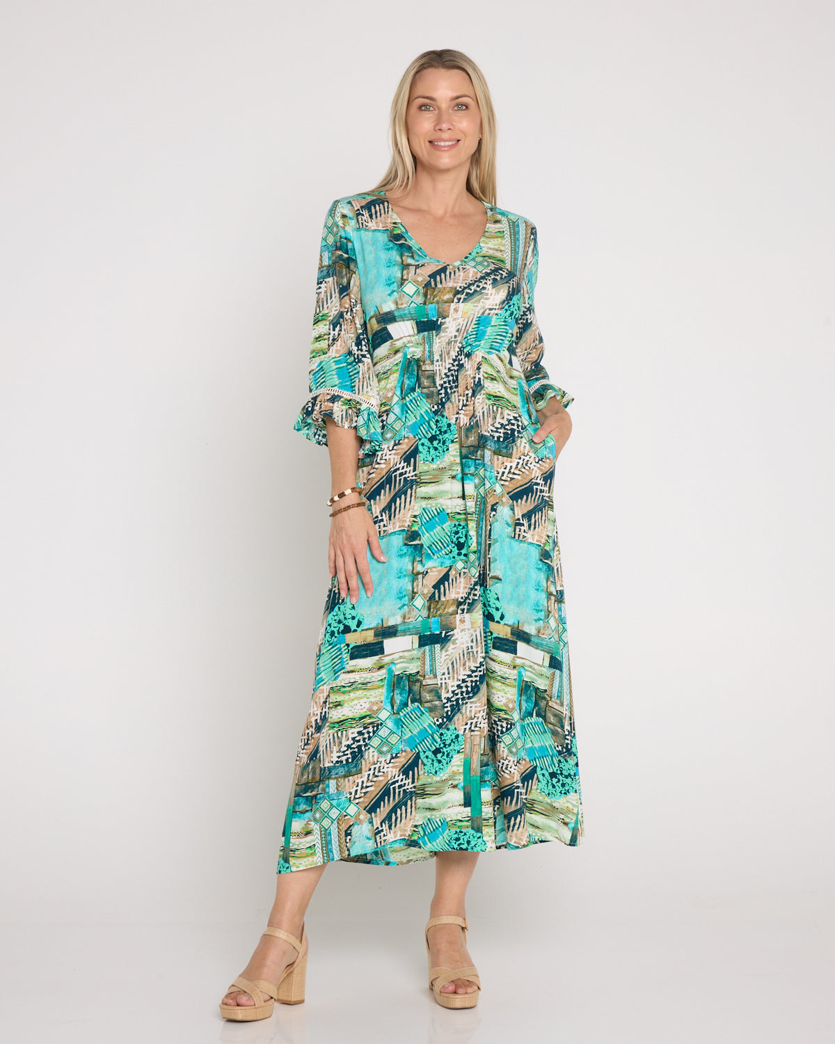 Katie Maxi Dress - Teal Aqua Collage