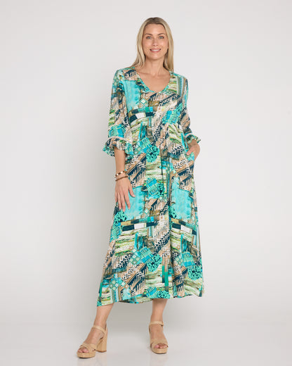 Katie Maxi Dress - Teal Aqua Collage