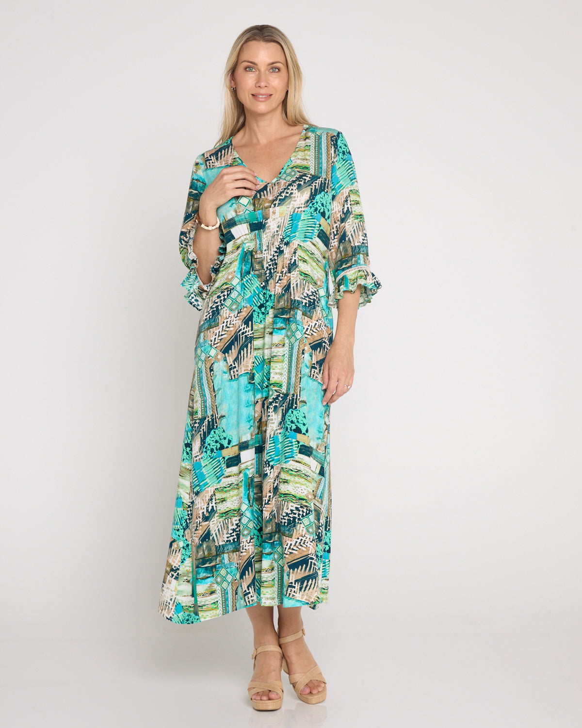 Katie Maxi Dress - Teal Aqua Collage