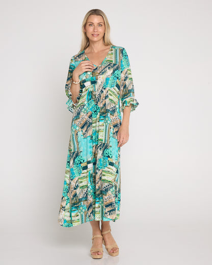 Katie Maxi Dress - Teal Aqua Collage