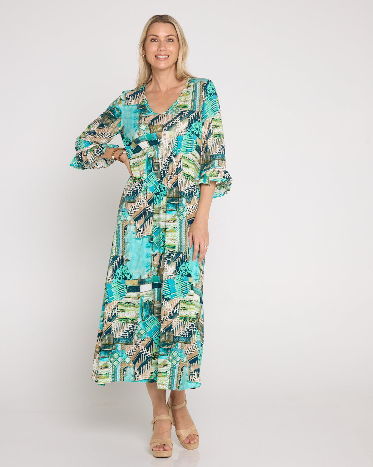 Katie Maxi Dress - Teal Aqua Collage