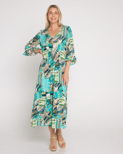 Katie Maxi Dress - Teal Aqua Collage
