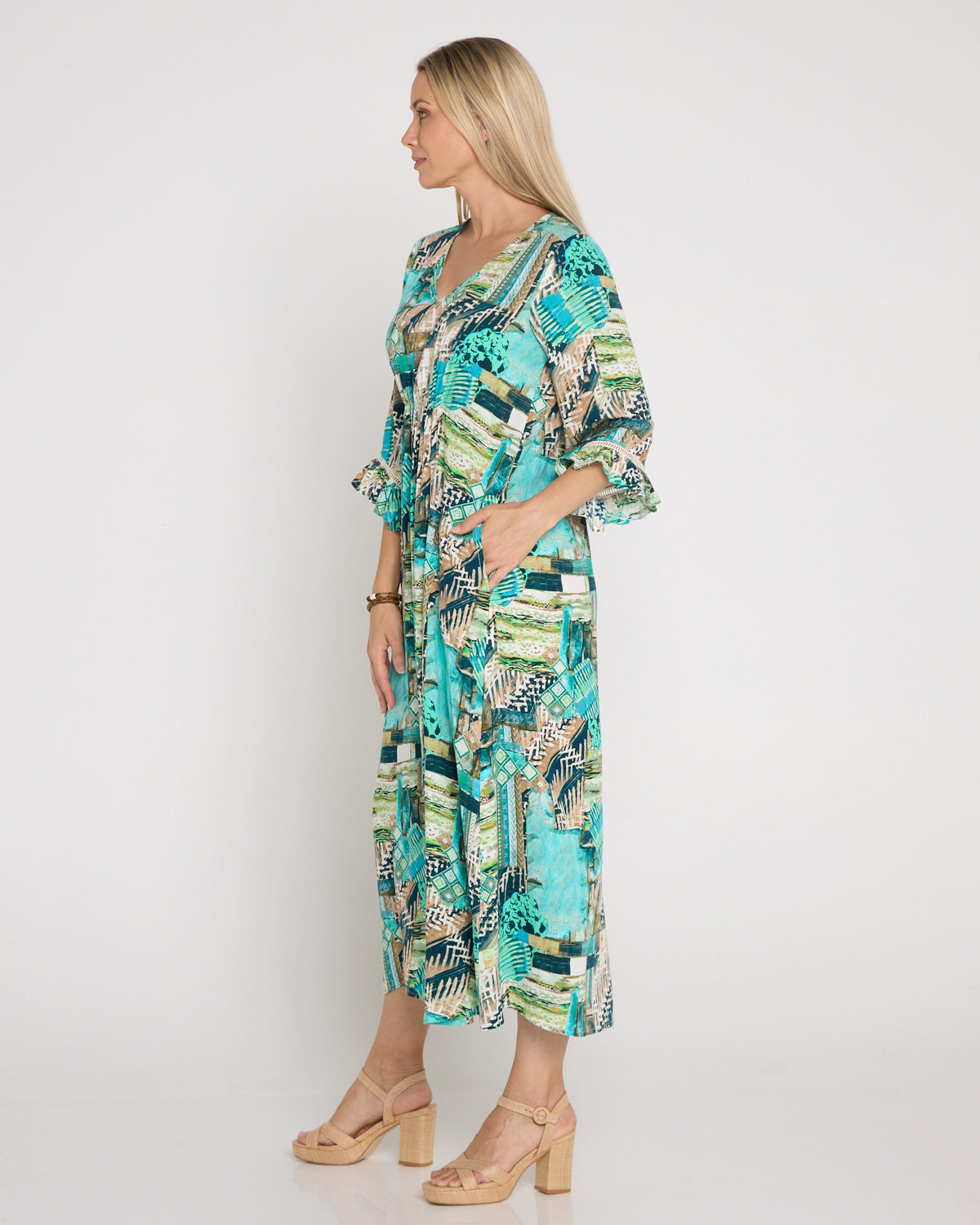 Katie Maxi Dress - Teal Aqua Collage
