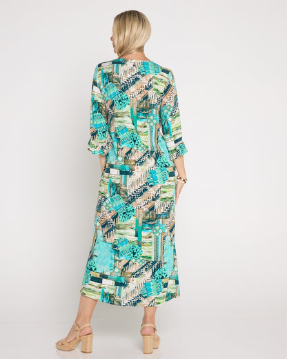 Katie Maxi Dress - Teal Aqua Collage