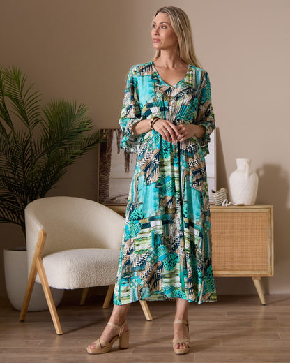 Katie Maxi Dress - Teal Aqua Collage
