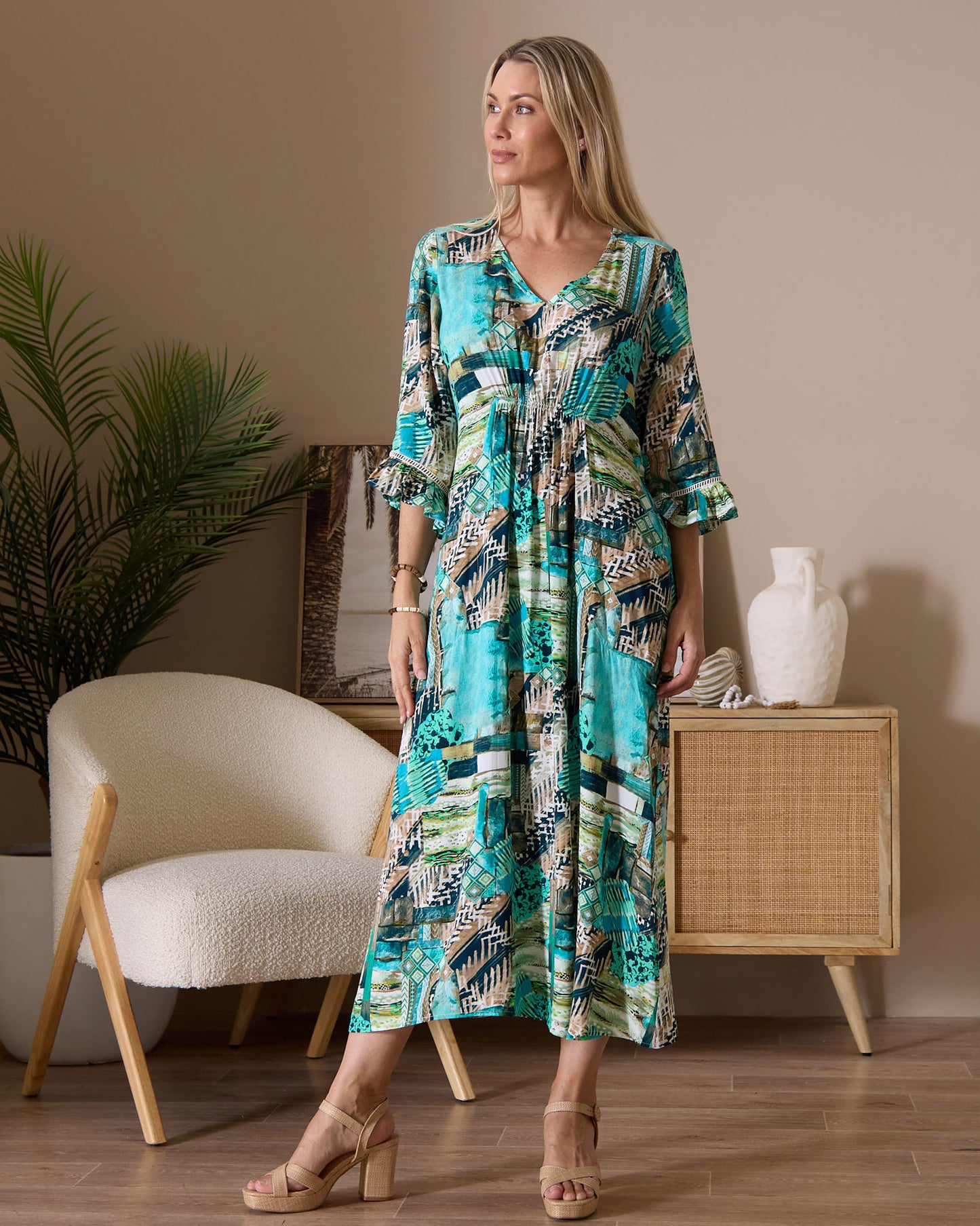 Katie Maxi Dress - Teal Aqua Collage