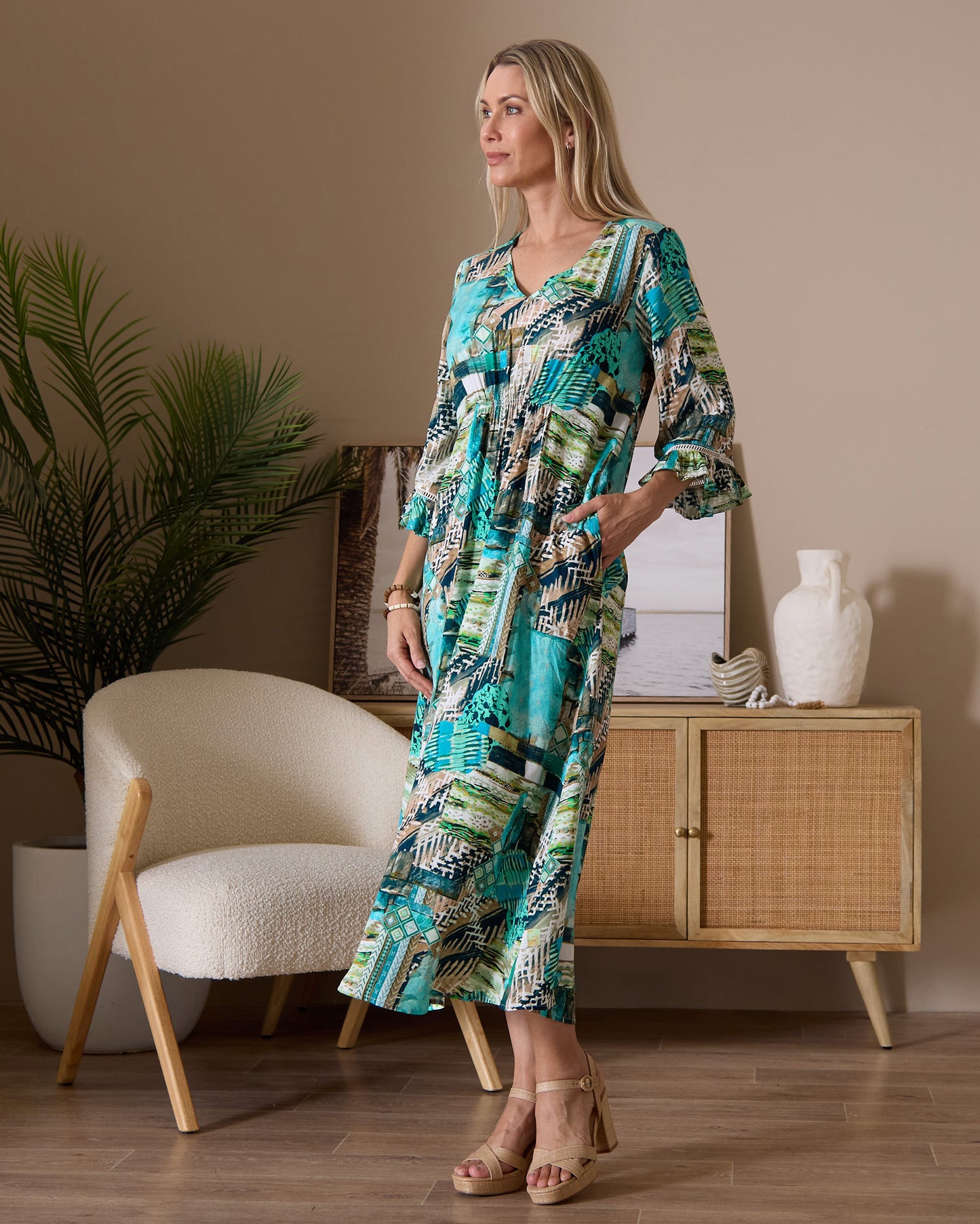 Katie Maxi Dress - Teal Aqua Collage