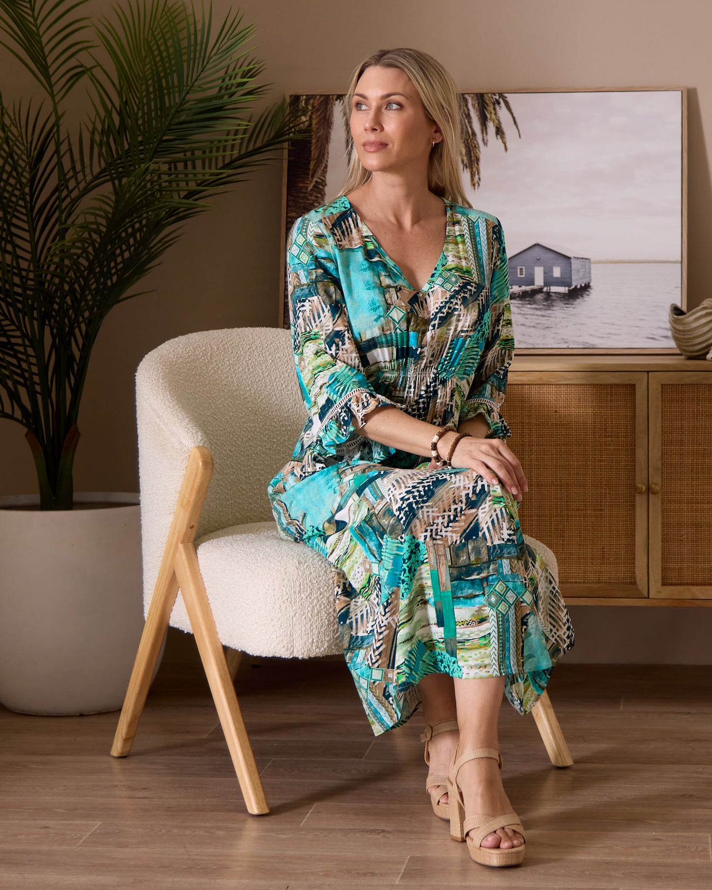 Katie Maxi Dress - Teal Aqua Collage